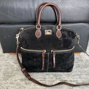 Dooney & Bourke dillen satchel black suede leather dome handbag purse bag brown